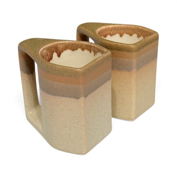 2 MCM Rodolfo Padilla Stoneware Pottery Beige Ombré Coffee Mugs Signed - Picture 4 of 12